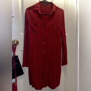 Velvet Heart Red Pinstripe Long Sleeve Dress
